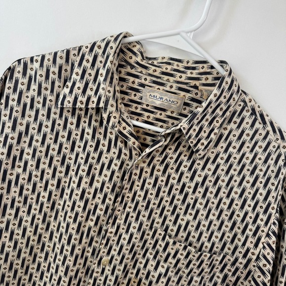 Murano Other - Murano Mens Linen Cotton Blend Short Sleeve Button Down Ikat Print Shirt Medium